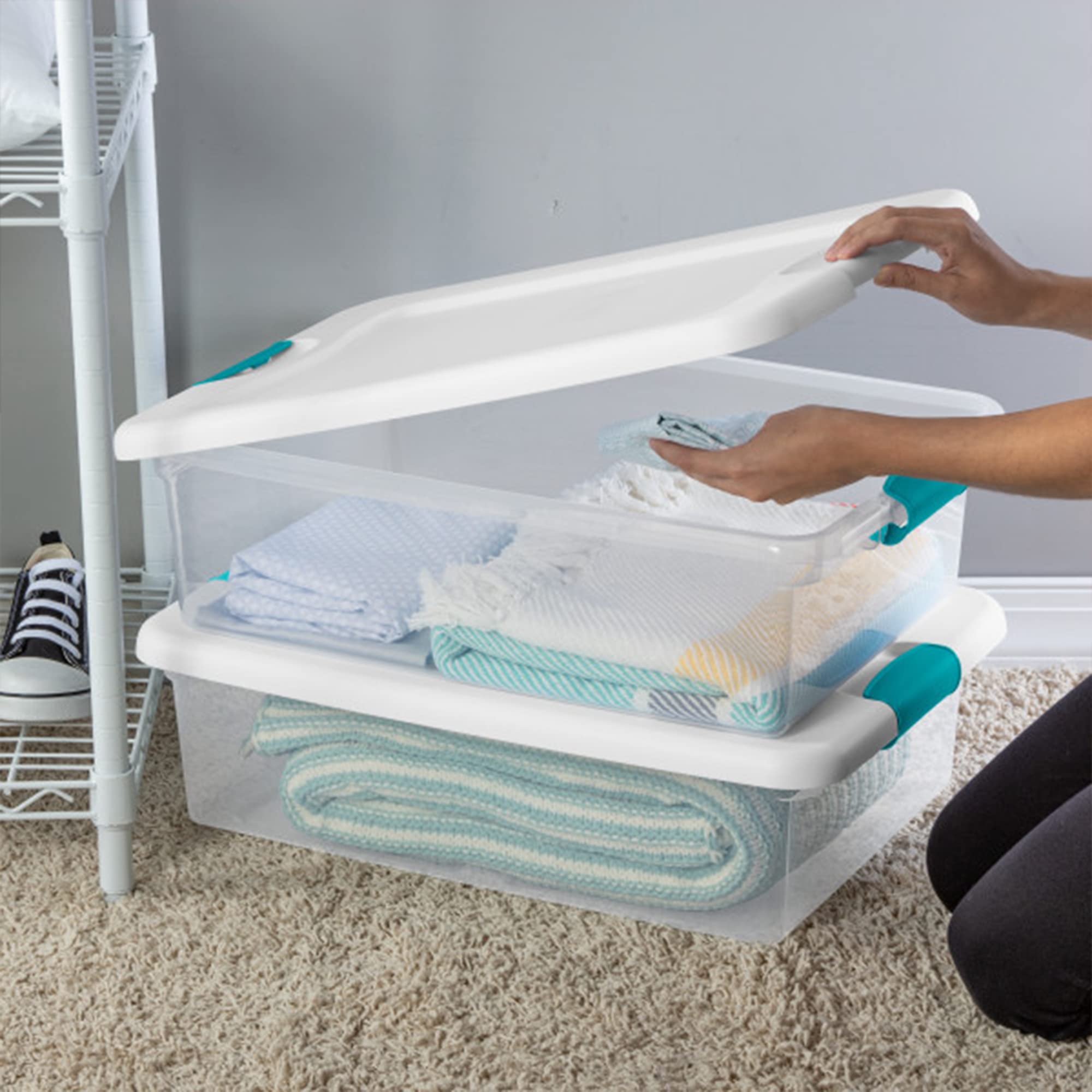 Sterilite Latching Storage Box, See-Through Base, 32-Qt